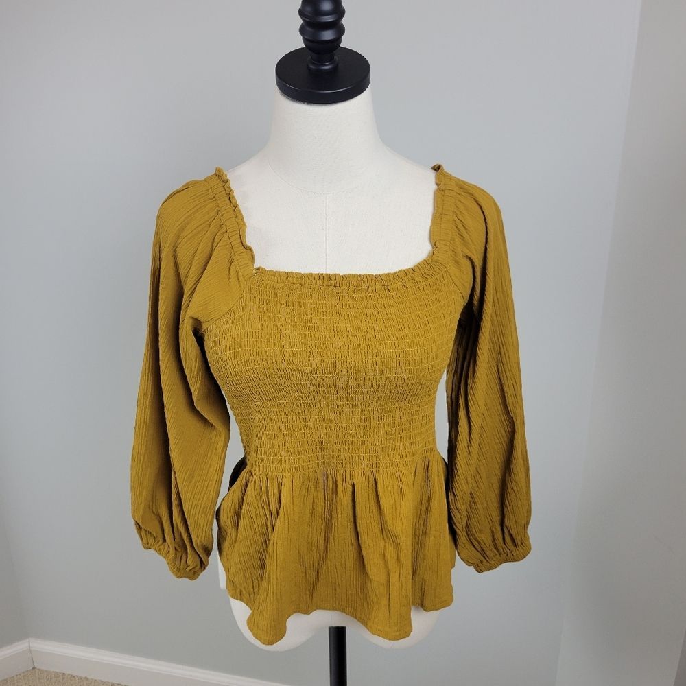 Madewell Lucie Smocked Peplum Top Burnt Orange Size 2 - Picture 7 of 9